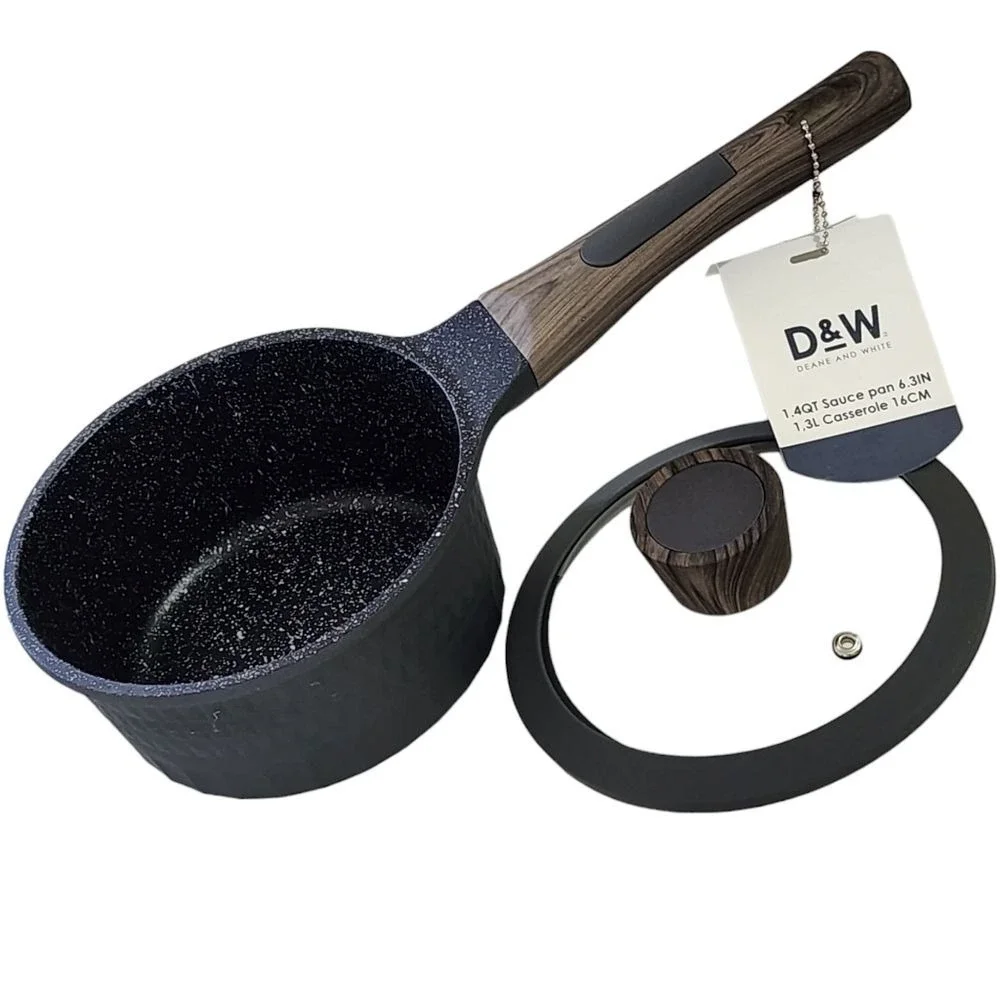 D&W Premium Cookware 6.3in Saucepan Casserole with Lid Aluminum 1.4QT Charcoal‎